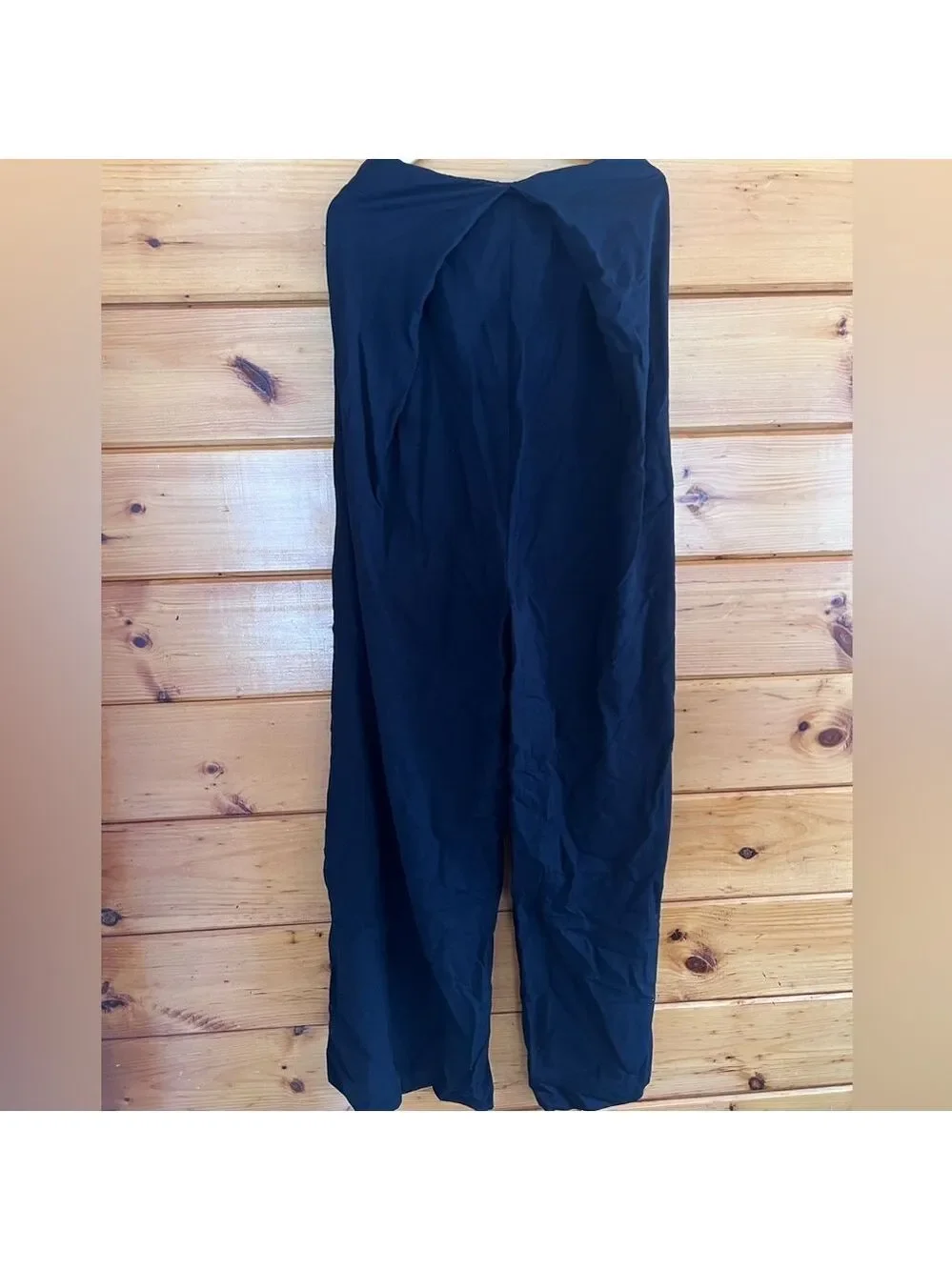 ZARA BLACK STRAPLESS LINEN BLEND JUMPSUIT WIDE LEG S